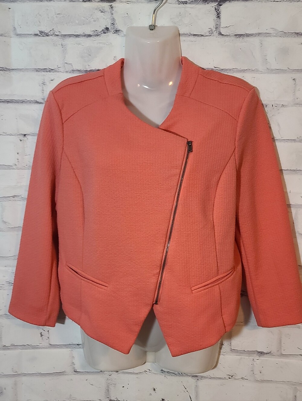 Apt. 9 Peach Asymmetrical Zip Boxy Fit Jacket, 3/4 Sleeve, M